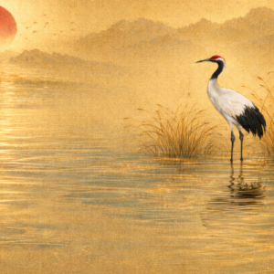 Crane at Deep Golden Sunset